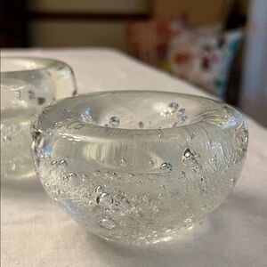 Clear Bubbles Glass Art Votive. Weighs 1.5 pounds each. Set of 2.